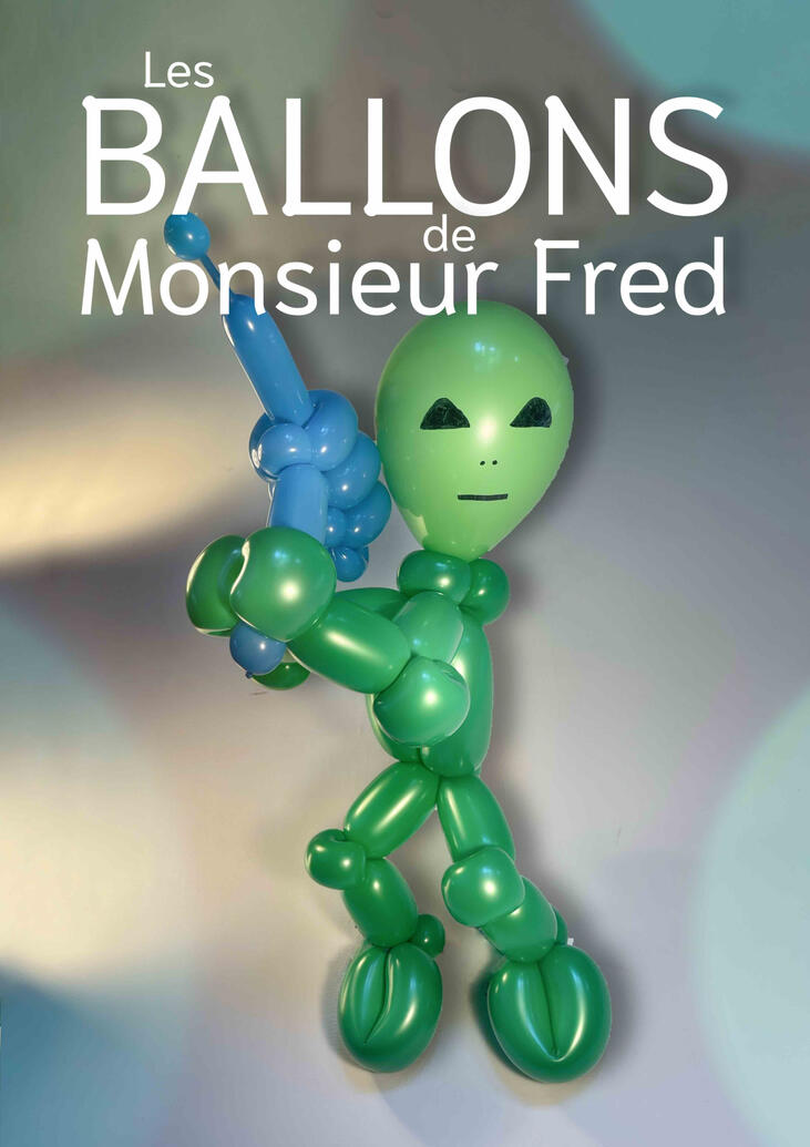 Visuel promotionnel pour animation festive de sculpture sur ballons multicolores.