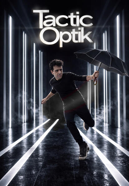 Illustration avec Monsieur Fred dans son décor d'illusions d'optique qui tient une spirale hypnotique dans ses mains.