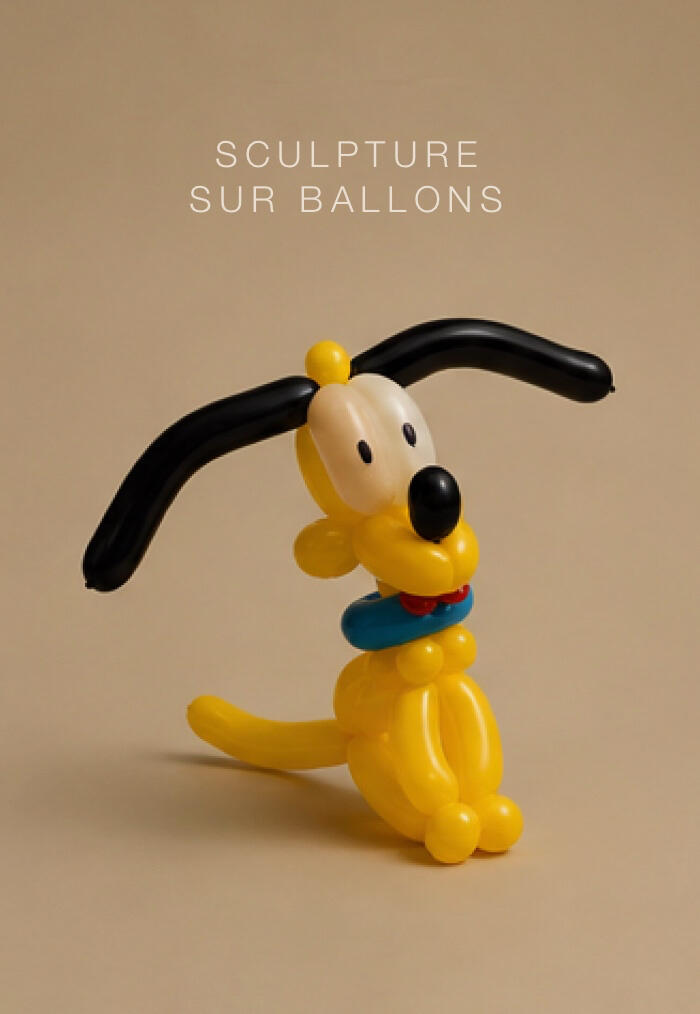 Sculpture sur ballons Visuel d’affiche pour animation créative de sculpture sur ballons lors d’un événement familial.